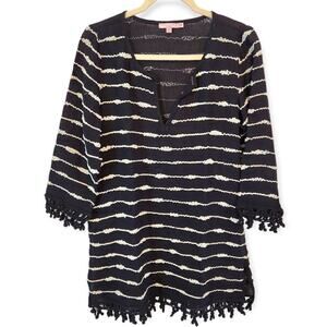 Calypso St Barth Women's Black 100% Linen Beaded Tunic Top Coverup Size Medium